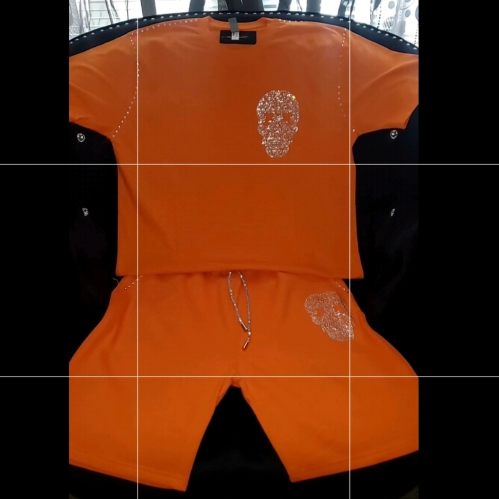 Custom Rhinestone Skull Short Set